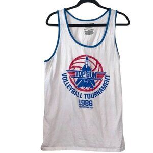 Top Gun 1986 Volleyball Tournament Tank Top L White Blue 100% Cotton